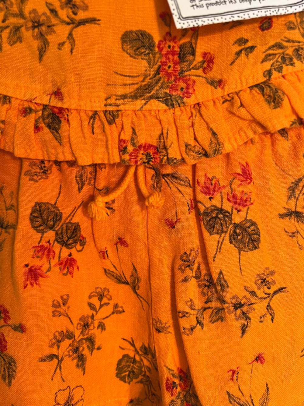 Vintage Kids Handmade Floral Ruffle Linen Tank & Shorts Set - Orange 2T - Picture 5 of 8